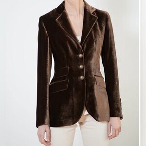 Ann Taylor Three Button Down Rich Brown Velvet Blazer Women’s Coat Petite Sz 10